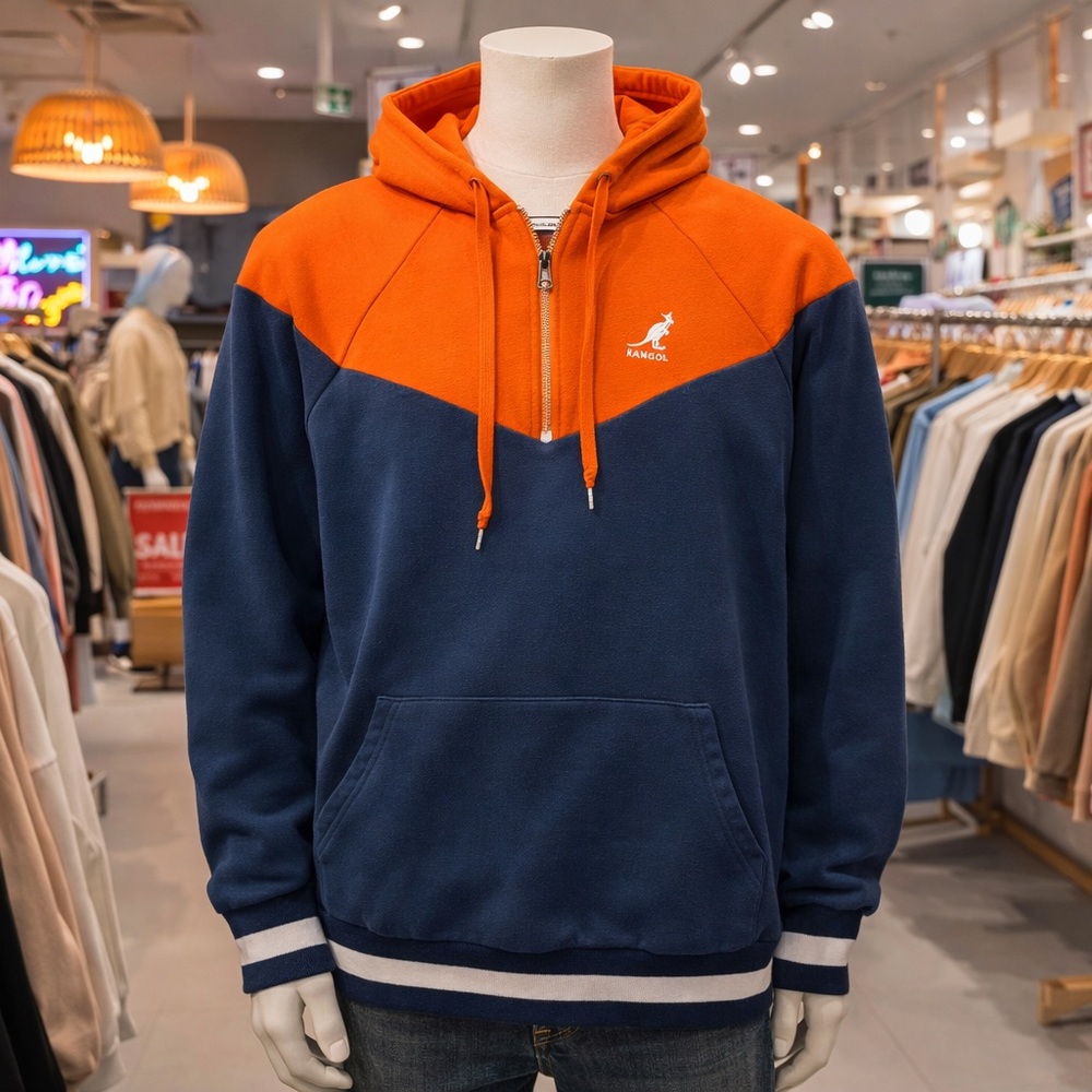 Kangol‎ Jouetie Colorblock Hoodie Men Orange Retro Half Zip Pullover Japanese M